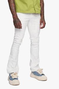 Jeans en coton de haute qualité pour hommes 2026, marque américaine de streetwear, confortable, taille mi-haute, coupe évasée, denim blanc délavé avec strass, jeans pour hommes - Product Image 6