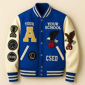 Wholesale Custom Printed Canvas Wool Varsity <b>Jacket</b> with <b>Real</b> <b>Leather</b> Sleeves | Stand Collar | OEM/ODM Team & Fashion <b>Jackets</b> - Product Image 6