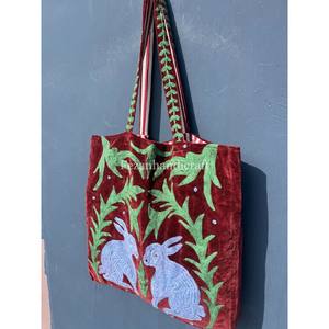 Bolsos Bordados de Conejo al por Mayor, Bolsos Grandes de Terciopelo Hechos a Mano, Bolsos de Viaje Boho para Mujer, Bolsillo Interior, Bolsos de Compras Suzani - Product Image 3