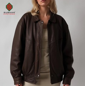 Blouson aviateur décontracté en cuir synthétique pour homme, style vintage des années 90, marron vieilli, coupe oversize, fermeture éclair, service OEM - Product Image 3