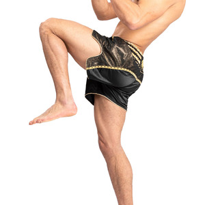 Pantalones Cortos de Muay Thai Negros Personalizados de Alta Calidad, 100% Poliéster, con Logotipo Bordado, Tallas Grandes, Ropa de Artes Marciales - Product Image 5