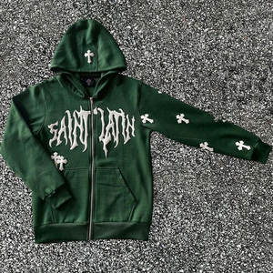 Streetwear à imprimé lettres pour hommes Sweat à capuche zippé de haute qualité Sweats à capuche en coton polaire surdimensionné - Product Image 6