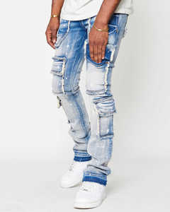 กางเกงยีนส์ทรงตรงขาตรงมีสีฟอกสีกางเกงยีนส์ทรงหลวมคาร์โก้ขาดแบบออกแบบได้ตามต้องการ - Product Image 3