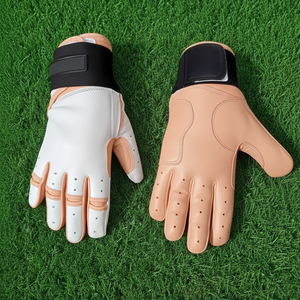 Gants de frappe de baseball professionnels en cuir blanc pêche, poignée souple personnalisée, antidérapants, ambidextres, fermeture à boucle et crochet, joueurs adultes - Product Image 1