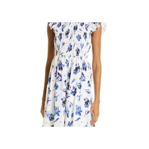 Robe en coton biologique smockée à imprimé floral Baum Und Pferdgarten Admore, motif tulipe bleue, décontractée, été, taille XL (8 US), taille élastique - Product Image 2