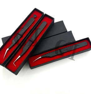 Revestimiento de polvo negro de aislamiento Punta plateada de 90 grados y pinzas de extensión de pestañas de corazón de lado trasero de 45 grados Herramientas de belleza - Product Image 2