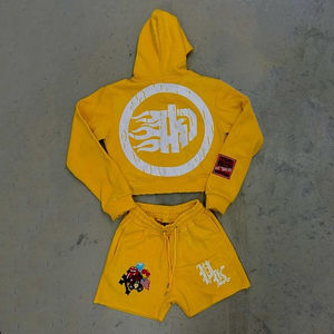 Ensemble sweat à capuche et short 2 pièces délavé à l'acide avec logo personnalisé, 100 % coton, coupe oversize, style streetwear vintage, broderie graffiti imprimée, taille XL - Product Image 2