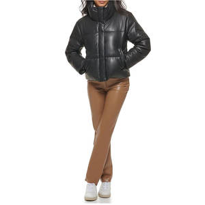 Chaqueta Corta Acolchada de Cuero Vegano para Mujer, Abrigo de Invierno Elegante y Cálido, Ligero, Resistente al Agua, Prenda Exterior Moderna - Product Image 3