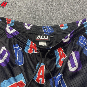 Custom Logo Breathable Polyester Mesh Basketball Shorts Men Black Bottom Trim Contrast Drawstring High Waist Summer Sport - Product Image 4