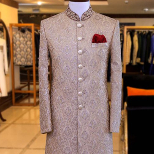 NEW--LATEST & TRENDY ZARDOZI--EMBROIDERY on ELEGANT SHERWANI & ALSO MATCHING SHOE WITH DRESS for PARTY-WEAR/WEDDING @ 2023 - Product Image 1