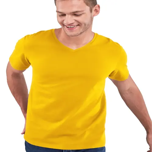 Summer V Neck Short Sleeve Yellow Tee Shirt For Men Export Quality Best Stitching Single Jersey Tees And Tops