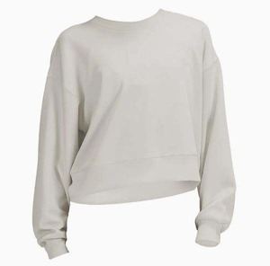 Sweat-shirt décontracté à manches longues en coton coréen surdimensionné confortable pour femmes, col rond, épaules dénudées, uni, RRI-WSS-39 - Product Image 2