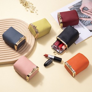 Étui à rouge à lèvres en cuir Ando avec miroir, mini pochette à maquillage à fermeture à pression, organiseur cosmétique portable - Product Image 2