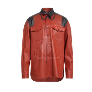 Men's Turn Collar <b>Covered</b> <b>Button</b> Closure Loose Genuine Leather Shirt Breathable Eco-Friendly Durable Lightweight Casual Winter - Product Image 1