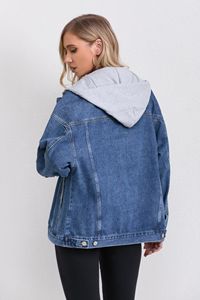 Veste en jean réversible à capuche décontractée pour femmes 100% coton délavé style printemps grande taille pour dames - Product Image 4