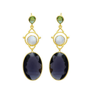 Pendientes colgantes de diseño único chapados en oro recién llegados con pendientes de latón con piedras preciosas de amatista y peridoto - Product Image 1