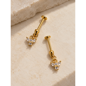 Boucles d'oreilles pendantes en forme d'ailes d'ange pour enfants - Acier inoxydable PVD Zircon Bijoux de piercing - Product Image 2