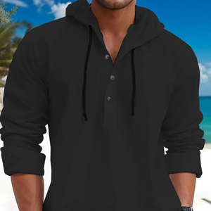 เสื้อมีฮู้ดสำหรับผู้ชาย, เสื้อมีฮู้ดแบบติดกระดุมมีฮู้ดผ้าคอตตอนประดับมุกใหม่2025ฤดูใบไม้ร่วง - Product Image 3