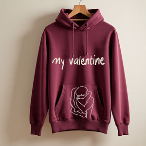 You + Me Couple <b>Hoodie</b> Unisex Maroon Cotton French Terry Printed Design Casual Autumn Wear Front Logo Pocket Style - Product Image 2