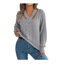 Jersey informal elegante de manga larga con cuello cuadrado para mujer, suéter de punto cálido cómodo para invierno y otoño - Product Image 1