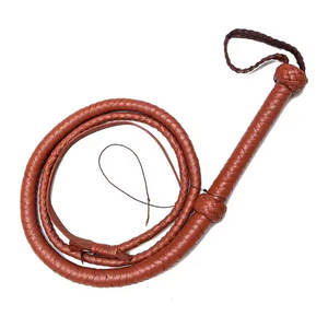 Fouet de cheval marron sur mesure de haute qualité fabriqué à la main en cuir de vachette véritable 16 tressés Design équestre flexible - Product Image 1