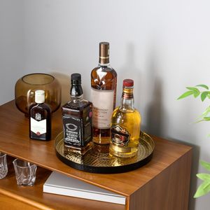 Round Hammered Metal Tray with Handles <b>Decorative</b> & Serving Tray <b>for</b> Home, Hotel, and Gifting - Product Image 5