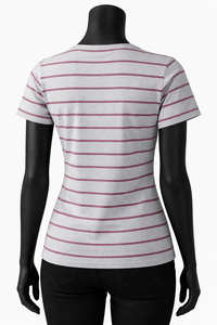 เสื้อยืดผ้าฝ้ายลายทางสำหรับผู้หญิง ทรงเข้ารูป แขนสั้น คอกลม เสื้อยืดพื้นฐานสำหรับผู้หญิง ขายส่ง - Product Image 2