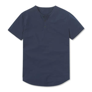 T-shirts Henley à manches courtes coupe ajustée pour hommes 92% coton 8% Spandex O-Neck Three-Button Design - Product Image 4