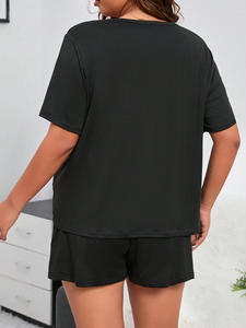 Vêtements de nuit populaires pour femmes de grande taille, imprimé de lettres, coupe ample, manches courtes avec short, ensembles de pyjamas pour femmes - Product Image 2
