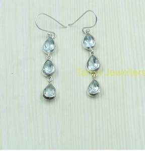 Pendientes de Topacio Azul, Pendientes de Plata de Ley, Pendientes Colgantes con Piedra Azul, Joyería de Topacio Azul, Regalo de Aniversario o Cumpleaños para Ella - Product Image 4