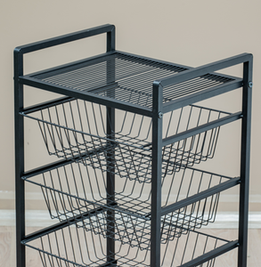 Black Metal Roll Container <b>Cart</b> Wire Basket <b>Storage</b> Rack Four Wheel Mobile Organizer for Home Closet Kitchen - Product Image 3