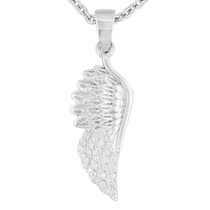 Angelico bianco zircone angelo ciondolo ad ala con catena, rodio su 925 argento Sterling, una gioia di alta gioielleria per un fascino elegante