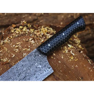Cuchillo de Acero Damasco Hecho a Mano con Mango de Resina y Funda de Cuero, Cuchillo de Caza Personalizado, Cuchillo de Chef - Product Image 3