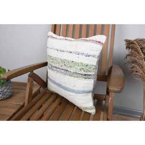 Multicolor Wool Patchwork Kantha Pillow <b>18x18</b> Inch Decorative Cushion Woven with Vintage Pattern - Product Image 3