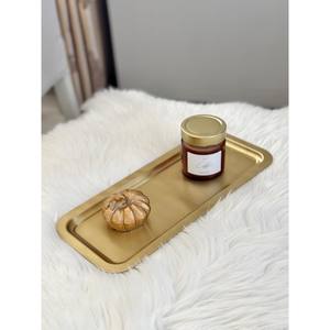 Plateau de service en acier inoxydable de forme rectangulaire métallique dorée de style tendance nouveauté qualité luxueuse - Product Image 4