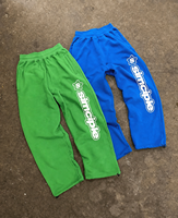 Setelan Hoodie Crop Kustom Pria dengan Cetakan Grafis Vertikal di Samping, Celana Sweatpants Baggy dengan Tali Serut, 2 Potong, Trendi