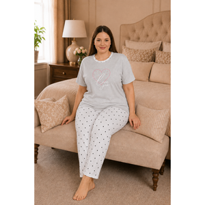 Ensemble de pyjama en satin de soie à motifs gris clair, grandes tailles 3XL 4XL 5XL, style décontracté, vêtements de nuit doux imprimés pour le printemps et l'été - Product Image 1