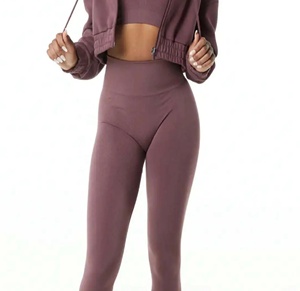 Conjunto de 2 piezas de alta calidad para mujer, pantalones de chándal cálidos de gran tamaño, sudaderas con cremallera, diseño de hombro caído, patrón sólido rasgado, MOQ bajo - Product Image 2