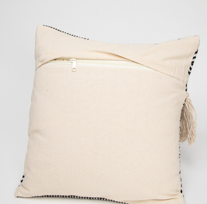 PACK of TWO 18 X 18 Boho Pillow <b>Covers</b> with Fringes and Tassels - Beige and Black <b>Throw</b> Cushion <b>Covers</b> - Product Image 2