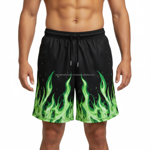 Shorts en maille pour hommes, séchage rapide, motif flamme coloré, impression par sublimation, pour l'entraînement estival, vente en gros OEM - Product Image 3