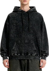 Sweat-shirt à capuche oversize noir délavé à l'acide de qualité supérieure pour homme, style streetwear confortable, services OEM - Product Image 2