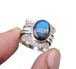 Anillo clásico joyería para mujer plata estilo bohemio joyería 925 plata esterlina labradorita piedra preciosa anillo hecho a mano regalo para esposa - Product Image 1