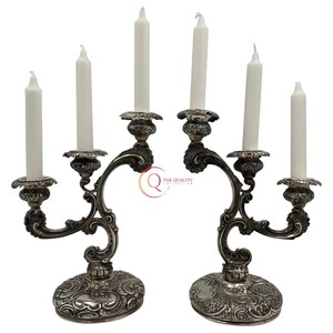 เชิงเทียนแบบมีลายนูนสีดำโบราณทรงสูงสำหรับใช้ในร้านอาหารเชิงเทียนสำหรับงานแต่งงานวางกลางโต๊ะ - Product Image 1