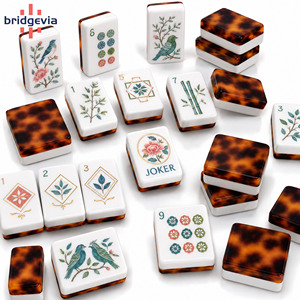 Jeu de Mahjong américain personnalisé en acrylique écaille de tortue, 166 tuiles superposées gravées au laser, pour cadeaux et fêtes - Product Image 1