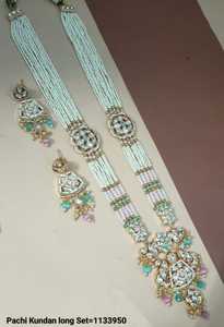 Pendentif indien fantaisie Long Motipearl Mala Drop & Pachi Kundan traditionnel ton or perle pendentif collier boucle d'oreille ensemble femmes et fille - Product Image 4