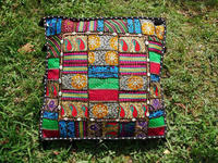 Funda de Cojín Cuadrada Bordada a Mano en India, 100% Algodón, con Espejos y Patchwork Vintage, Cierre de Cremallera, Ecológica, para Hotel