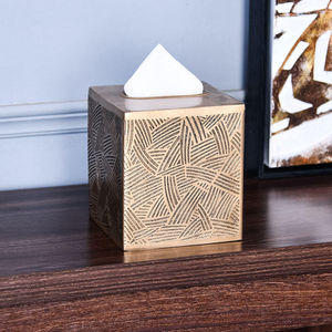 Dernière boîte à mouchoirs décorative moderne pour porte-boîte à mouchoirs en métal texturé or en laiton élégant porte-mouchoirs décoratif - Product Image 2