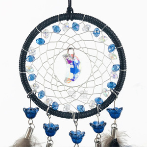 Handmade Art Deco Feather Dream Catcher Wall Hanging Round <b>Crystal</b> Beaded <b>Moon</b> Pendant Bedroom Car Decor Diwali - Product Image 3