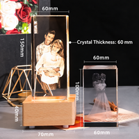 Lampe de chevet cadre photo en cristal avec veilleuse et mélodie, base en bois, portrait personnalisé, cadeau commémoratif, pour bureau d'entreprise, rechargeable