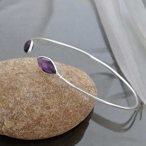 Pulsera de Plata de Ley 925 hecha a mano para mujer, impresionante joyería llamativa de cuarzo amatista, pulseras de eslabones de cadena fina Natural - Product Image 3